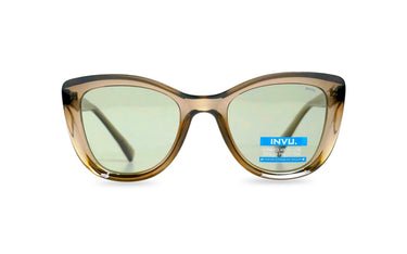 INVU BROWN TRANSPARENT ROUND PLASTIC FRAME SUNGLASSES